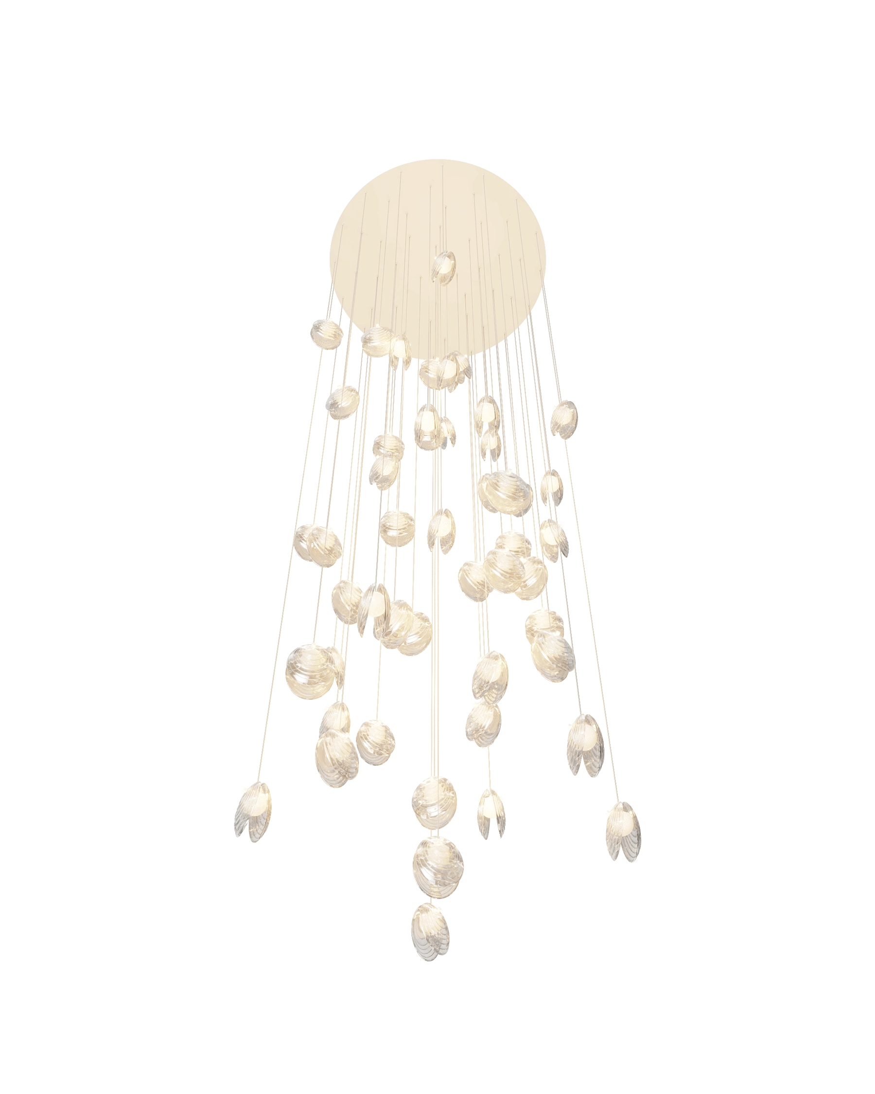 Akoya 117 L01 لوستر 50 شاخه وید و لابی آکویا Akoya قطر کفی 117 - با رنگ حباب شیری و از نمای پایین و به رنگ روشن- مدنور modnoor