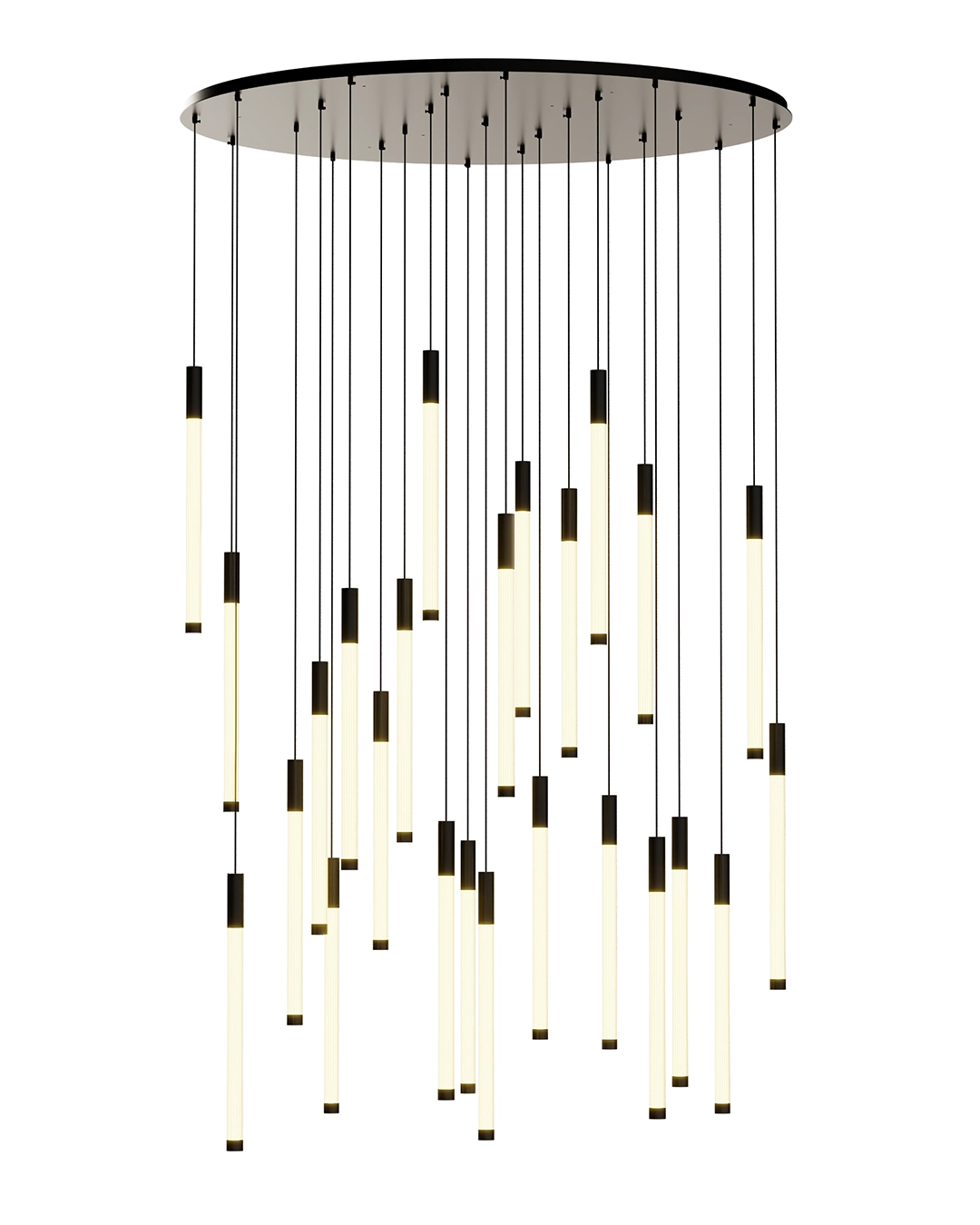 Noro_117cm 04 لوستر قطر 117 و 25 شاخه نورو 01 (01 Noro) در حالت روشن و آویخته شده از سقف - مدنور