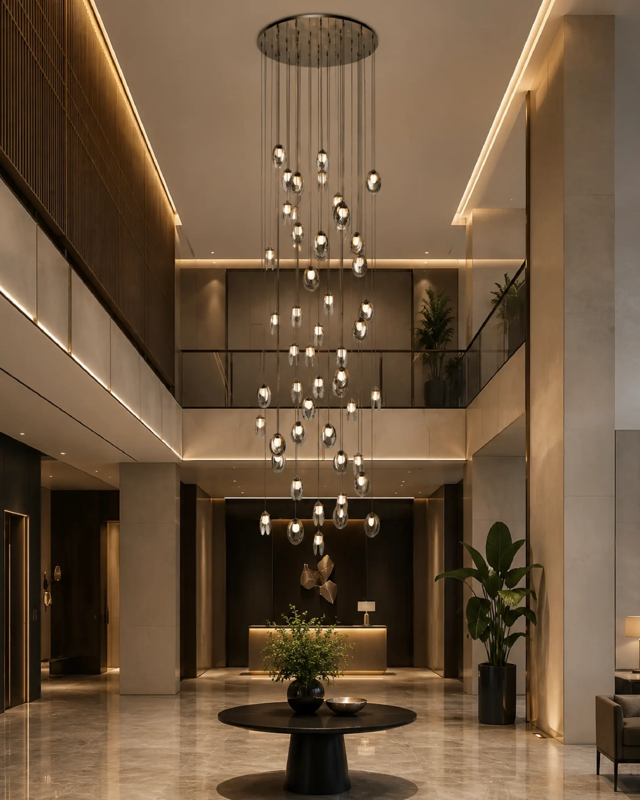 Akoya_117cm_Lobby-08 لوستر 50 شاخه وید و لابی آکویا و مناسب برای وید و لابی با رنگ حباب دودی - مدنور