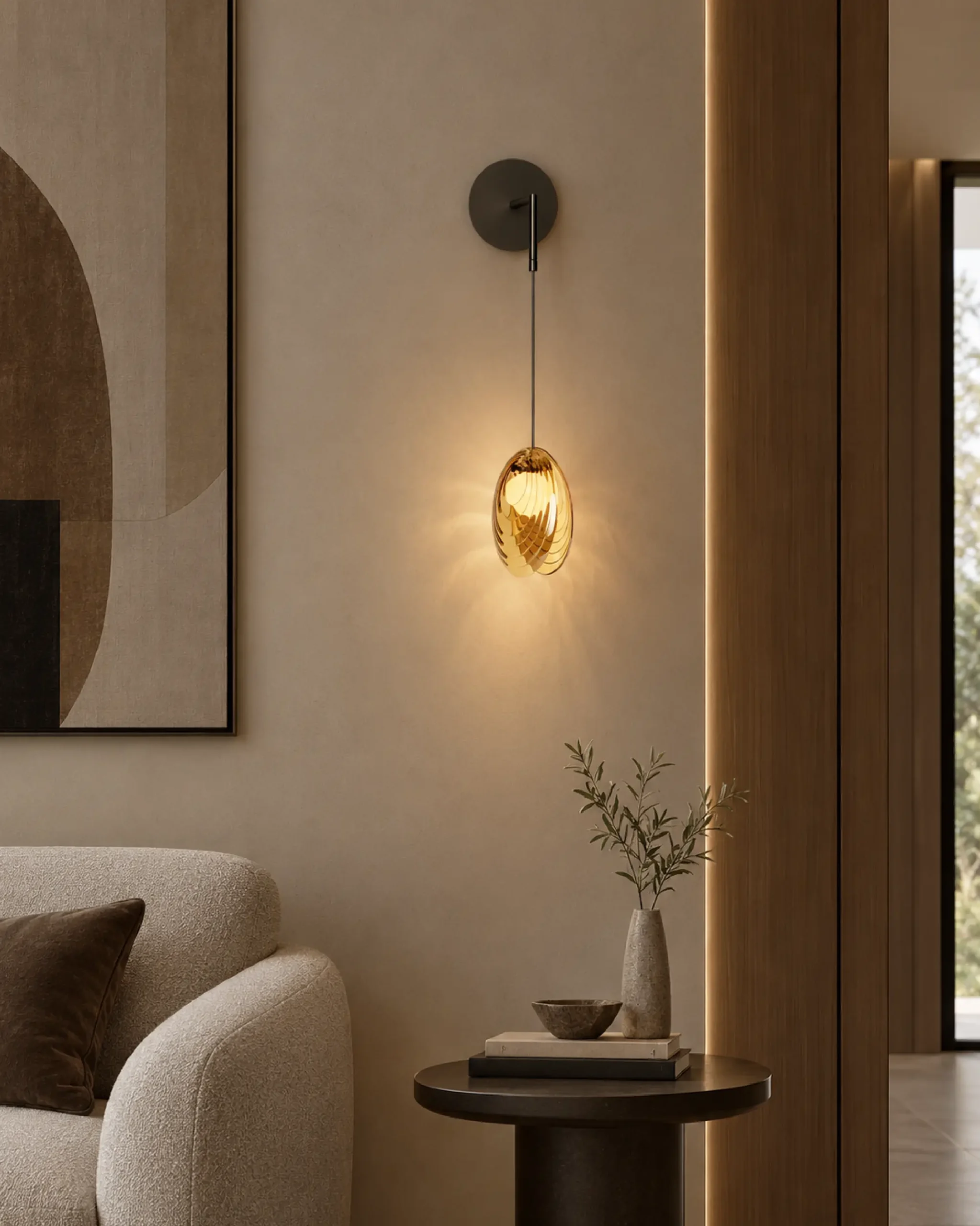 Akoya_Wall-08 دیوارکوب آکویا با قطر حباب 19 در 10 و به رنگ حباب عسلی - مدنور